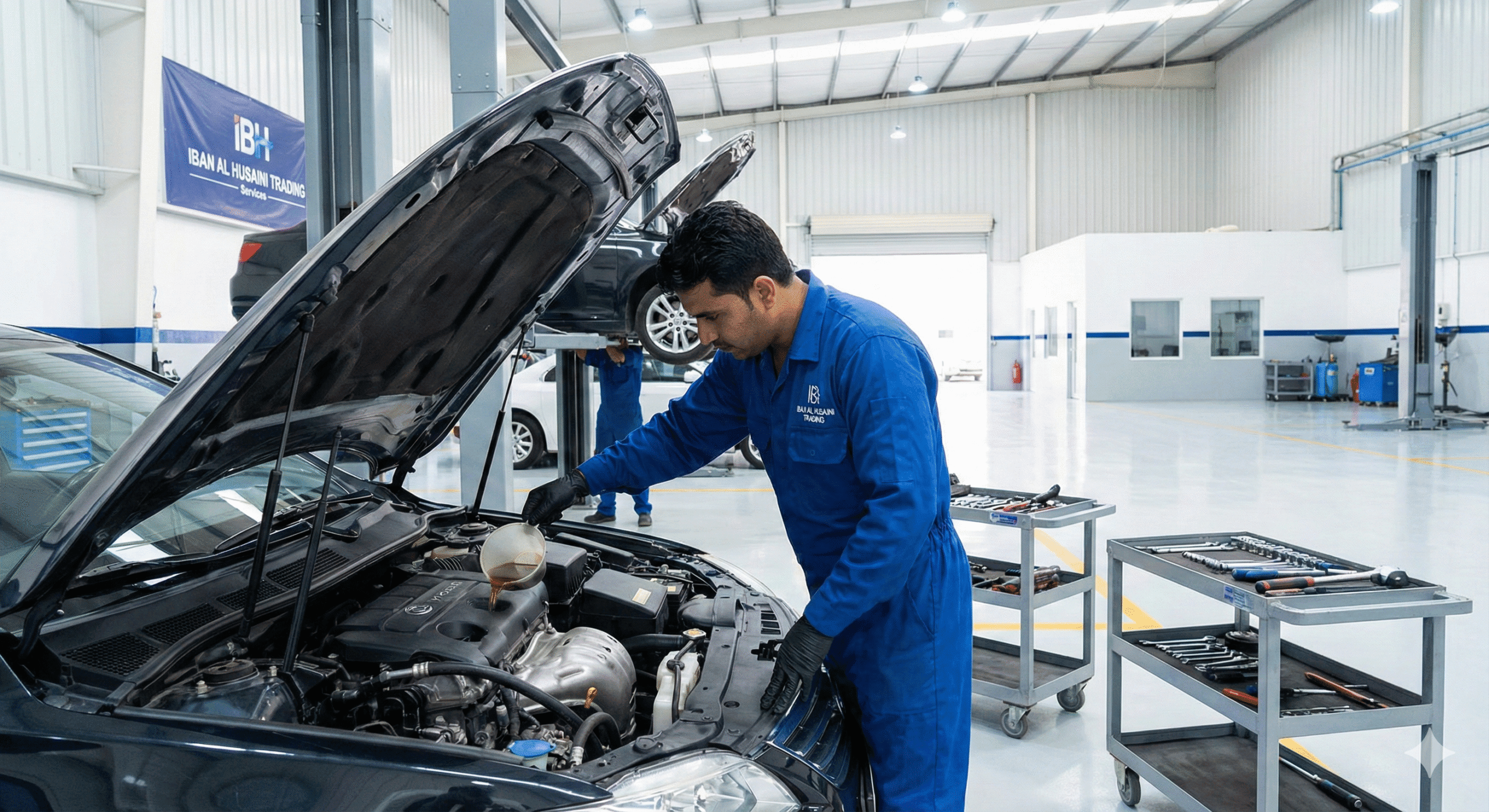 Iban Al Husaini Trading professional oil filter change service in progress